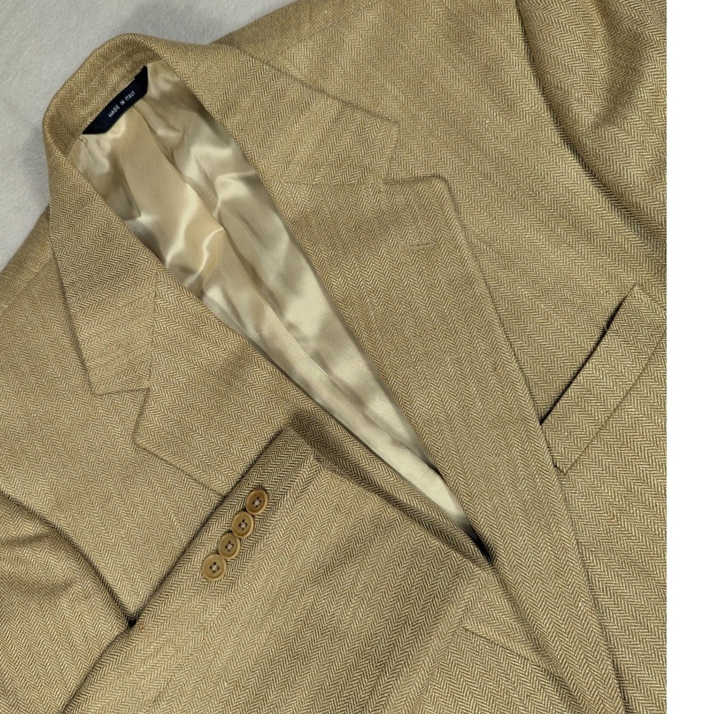 Brooks Brothers Silk Linen Wool Herringbone Sport Coat 43R Tan Blazer Italy